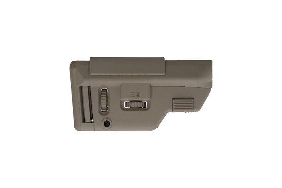 B5 Systems 556 collapsible precision stock flat dark earth features an adjustable cheek riser